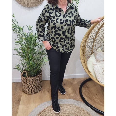 Chemisier femme grande taille femme kaki motif leopard noir