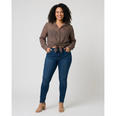 Chemisier femme oversize marron à rayures 