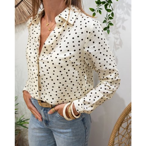 Chemisier femme beige à pois marrons