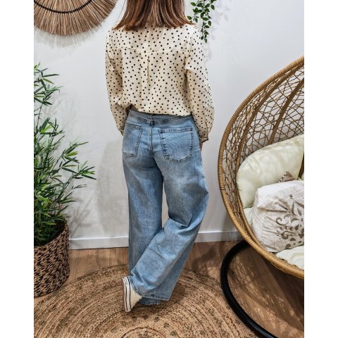 Chemisier femme beige à pois marrons