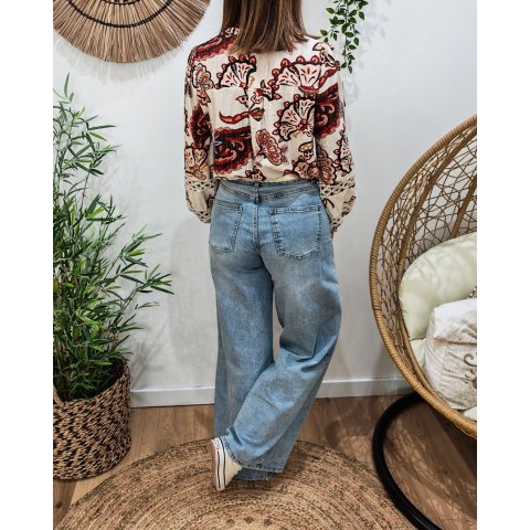 Chemisier femme beige fleurs terracotta multicolores Maddalena