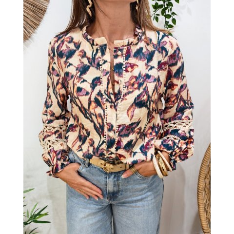 Chemisier femme beige  motifs multicolores Imelda