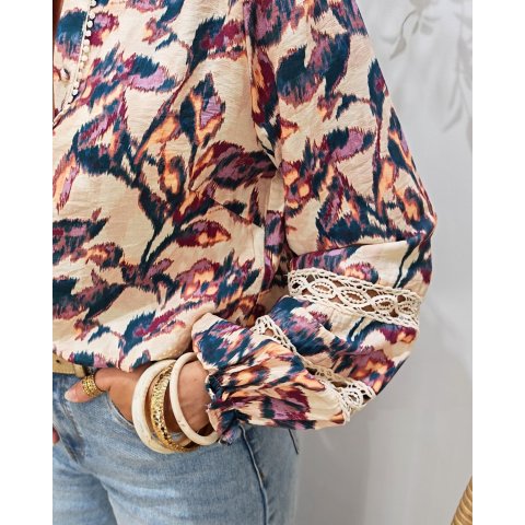 Chemisier femme beige  motifs multicolores Imelda