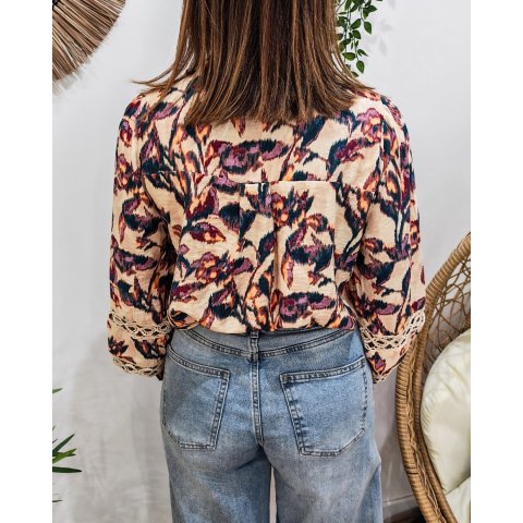 Chemisier femme beige  motifs multicolores Imelda