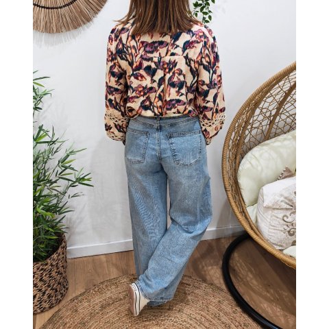 Chemisier femme beige  motifs multicolores Imelda