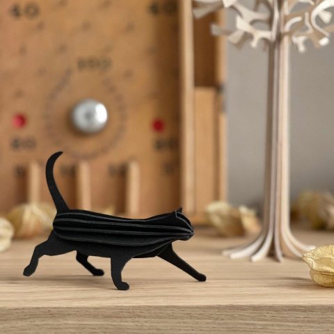 Chat LOVI noir en bois 3D à construire