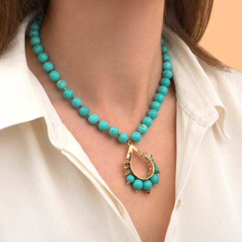 Collier perles Turquoises- SATELLITE