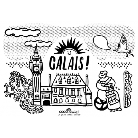 Carte postale à colorier Calais - Beffroi - LES COOLORIAGES