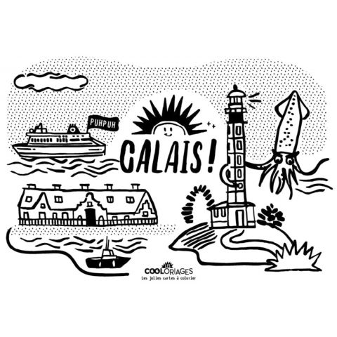 Carte postale à colorier Calais - Phare - LES COOLORIAGES