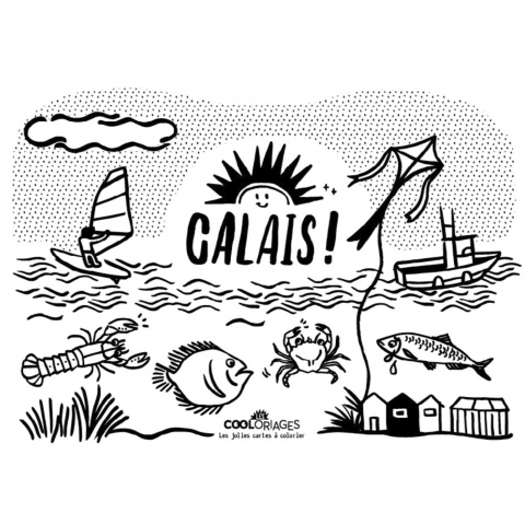 Carte postale à colorier Calais - Plage - LES COOLORIAGES