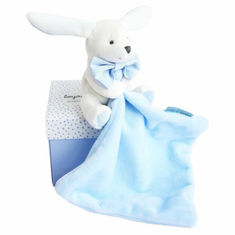 Doudou mouchoir lapin bleu - Boîte fleur - 292436