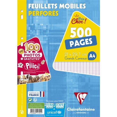 Feuillets mobiles 500 pages séyès- Format A4 