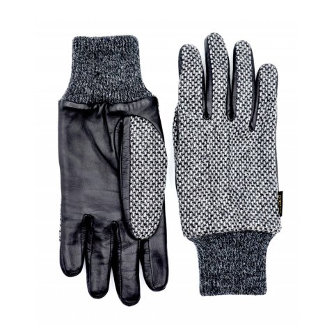Gants tactiles / laine et cuir adulte - Saga Crossed Gray - EVOLG