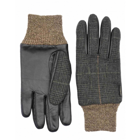 Gants tactiles / laine et cuir adulte - Saga Khaki Check - EVOLG