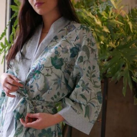 Kimono Coton Blue Garden