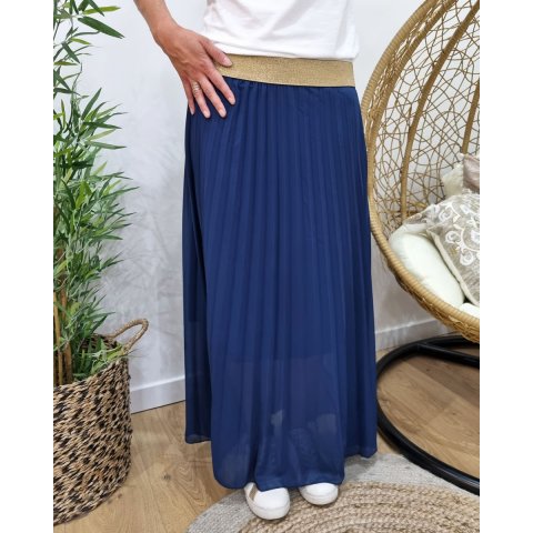 jupe longue plissee bleu