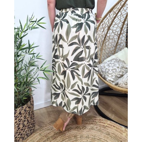 Jupe longue femme fluide boutonnée Ottavia kaki