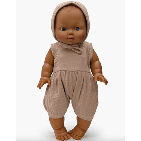 Léon poupon Gordis vintage 34cm et son ensemble Noa en gaze de coton mastic MINIKANE