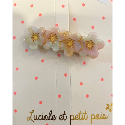 Barrette 4 Fleurs nacrée et rose