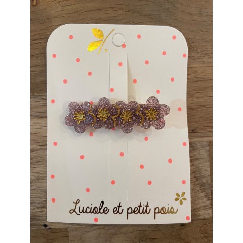 Barrette 4 Fleurs violet pailleté