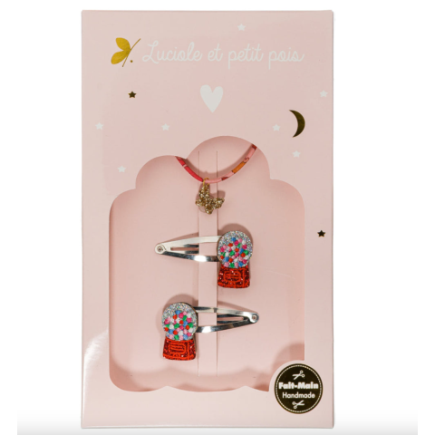 Coffret bubble gum - barrettes bubble gum et bracelet capel floret (papillon)