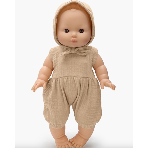 Louis, poupon Gordis vintage 34cm et son ensemble Noa en gaze de coton latté MINIKANE