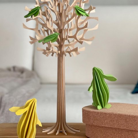 Lapin 3D LOVI en bois, jaune, vert, rose ou naturel - Naturel