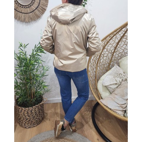 Parka femme dorée réversible fausse fourrure beige Sora