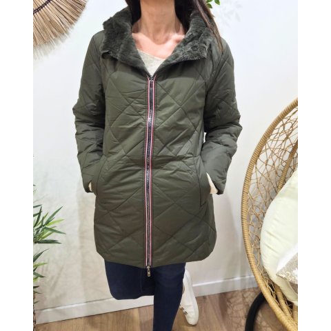 Parka longue femme kaki matelassée réversible fausse fourrure Lioba
