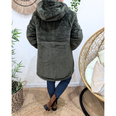 Parka longue femme kaki matelassée réversible fausse fourrure Lioba