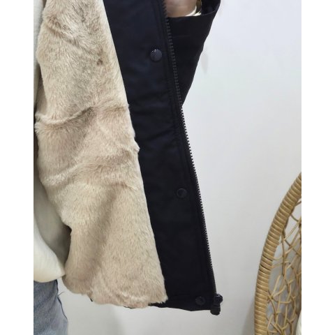 Parka femme marine fourrée beige Florbela