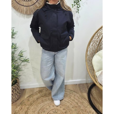 Parka femme marine fourrée beige Florbela