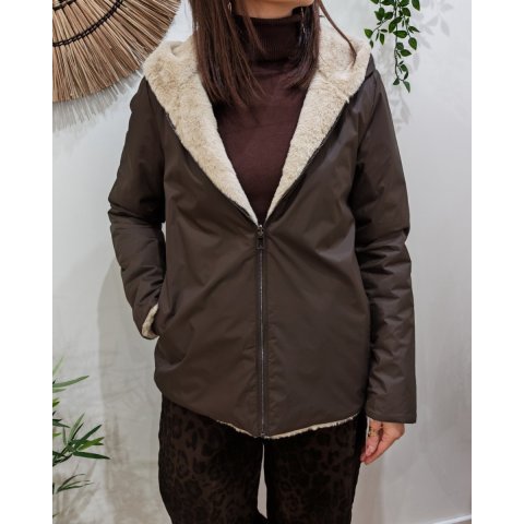 Parka courte femme marron fourrée beige réversible Inara