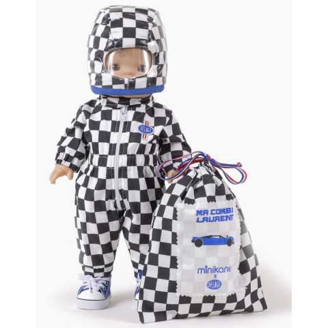 Combinaison Laurent à damier noir et blanc poupée MINIKANE x Delage