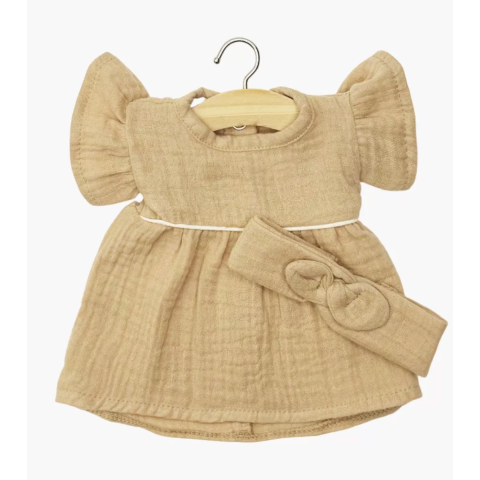 Robe Daisy et son headband à noeud rond en gaze de coton - latte