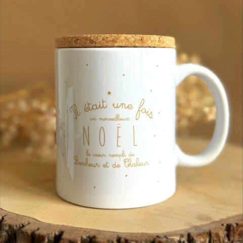 Mug avec couvercle en liège "IL ÉTAIT UNE FOIS UN MERVEILLEUX NOEL"