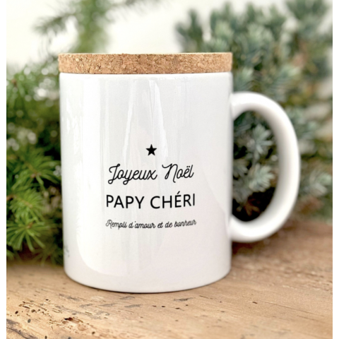 Mug avec couvercle en liège "JOYEUX NOËL PAPY CHERI"