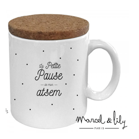 Mug couvercle en liège "LA PETITE PAUSE DE MON ATSEM"