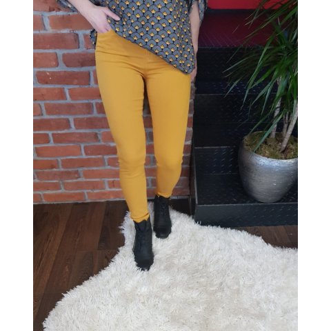 Pantalon femme jaune moutarde long skinny taille haute