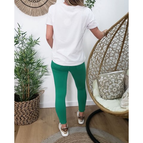 Pantalon femme vert gazon 7/8 skinny taille haute