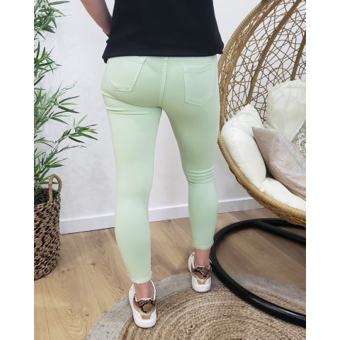 Pantalon vert clair 7/8 skinny taille haute