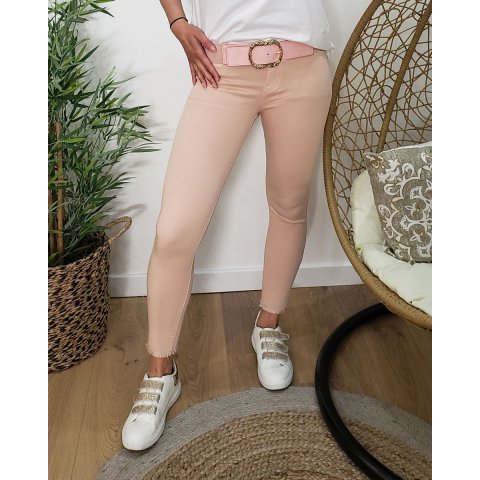 Pantalon femme rose pâle 7/8 skinny taille haute