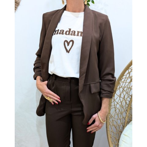 Blazer femme manches plissées marron choco