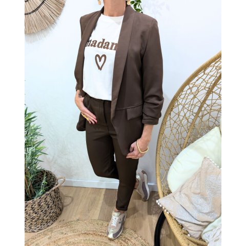 Blazer femme manches plissées marron choco