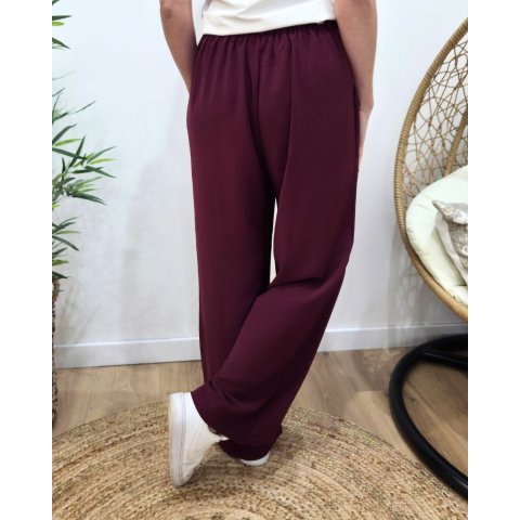 Pantalon fluide femme large rouge bordeaux ceinture à motifs Maïra