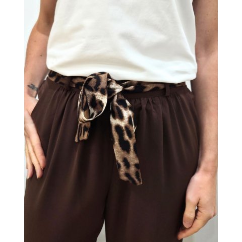 Pantalon fluide femme large marron ceinture à motifs Maïra