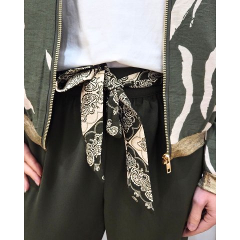 Pantalon fluide femme large kaki ceinture à motifs Maïra