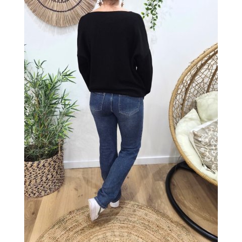 Jean femme droit bleu moyen taille haute coupe confort