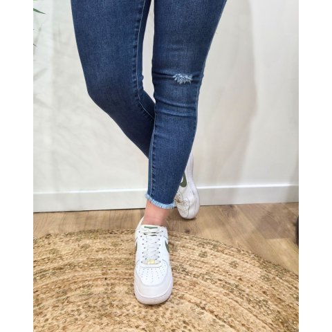 Jean femme bleu 7/8 skinny poches effet abîmé
