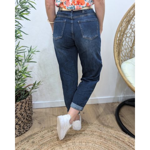 Jean balloon femme bleu foncé délavé